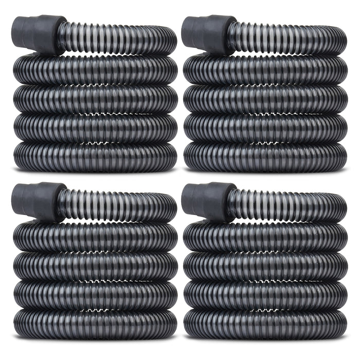 Set of four black corrugated hoses with black connectors on a white background