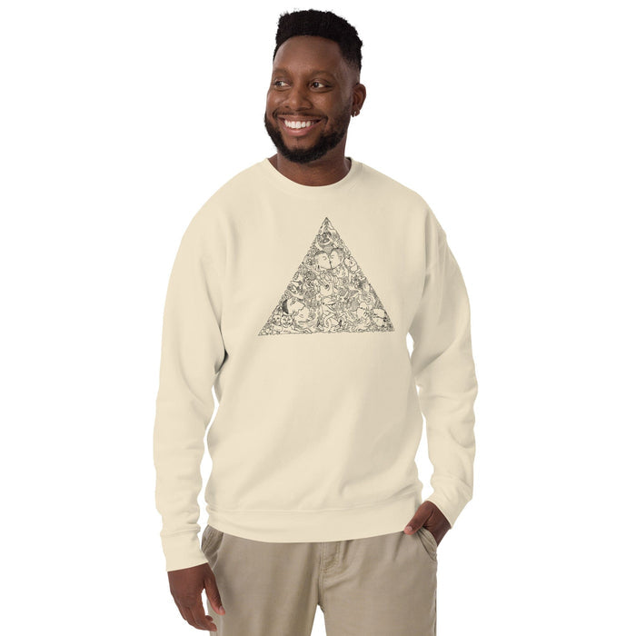 Brian Kenny love triangle graphic bone crew sweatshirt on model