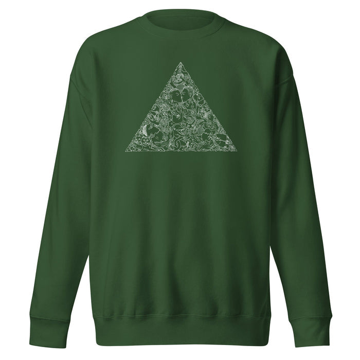 Brian Kenny Love Triangle graphic on forest green crew sweatshirt