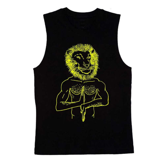 brian kenny lion print sleeveless black t-shirt