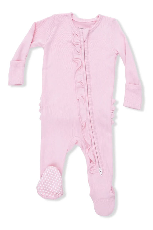 Pink Ruffle Rib 2-Way Zipper Footie